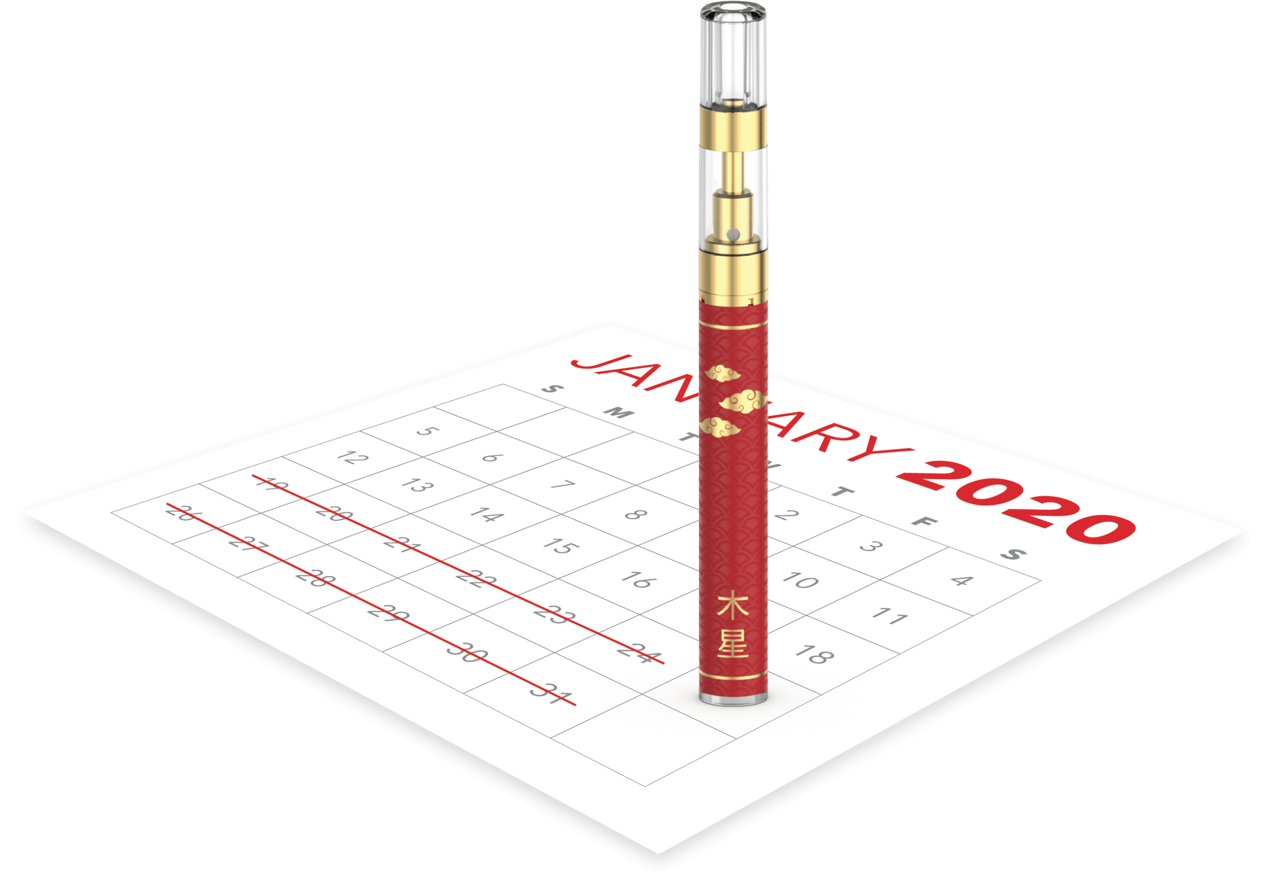 Jupiter CCELL® Liquid6 Standard Vaporizer with Year of the Rat Chinese New Year Graphic on Calendar