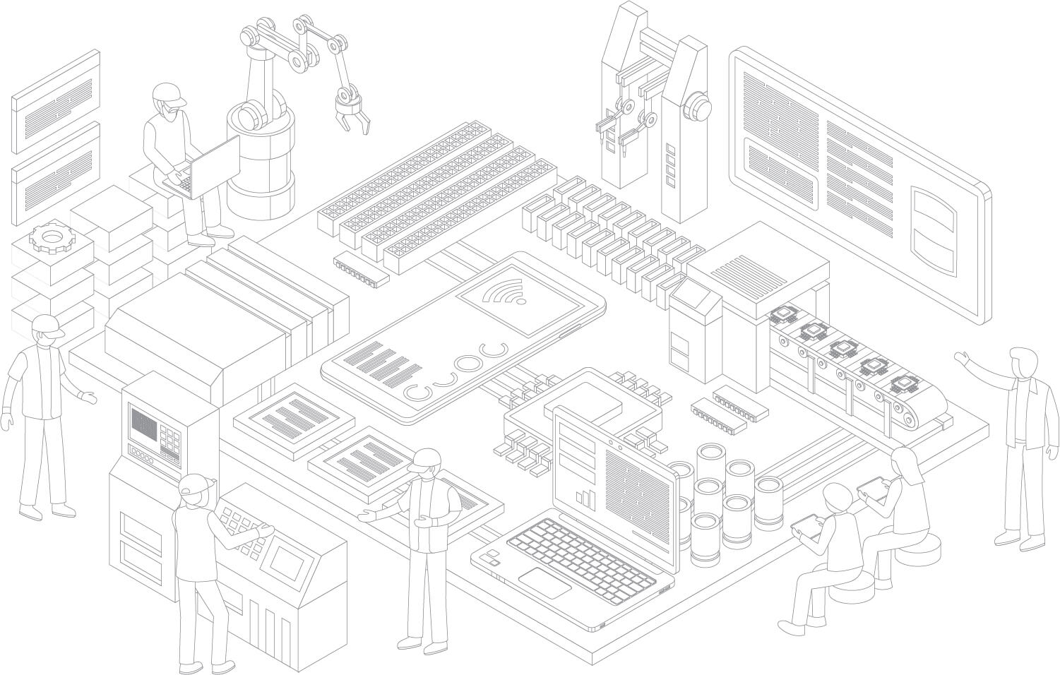 Illustration of People Producing Electronics